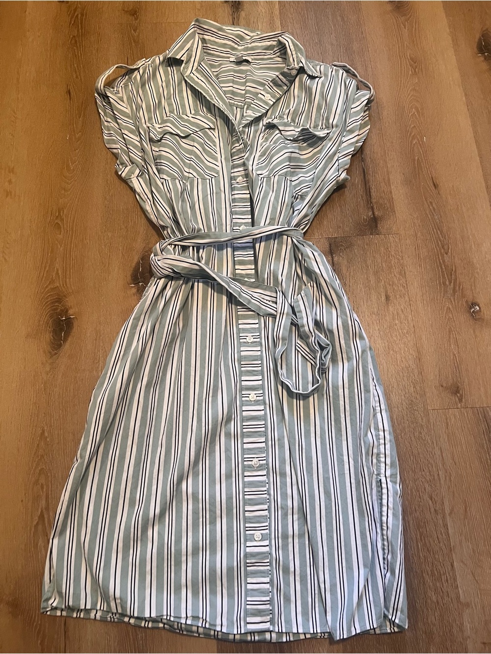 Nordstrom Striped Shirt Midi Dress - Sage & White Large
